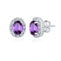 Cluster Oval Amethyst Silver Studs with Cubic Zirconia - Image 2