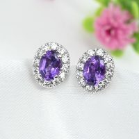 Cluster Oval Amethyst Silver Studs with Cubic Zirconia - Image 5