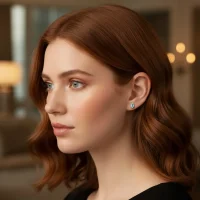 model wearing tar studs blue topaz 5x7mm oval