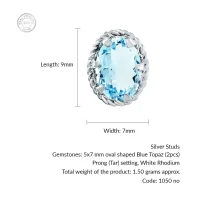 details of tar studs blue topaz 5x7mm oval