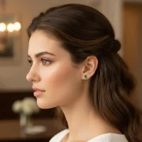 model wearing tar studs green onyx 5x7mm oval