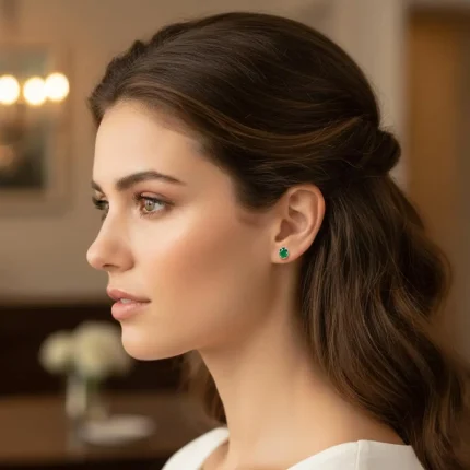 model wearing tar studs green onyx 5x7mm oval