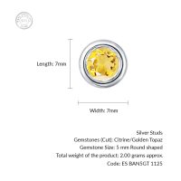 Silver Studs(plain) with 5mm Round Citrine Gemstone in Band Setting - Image 3