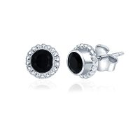 Silver Studs(design) with 5mm Round Black Onyx Gemstone in Band Setting - Image 2