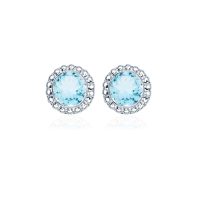 Silver Studs(design) with 5mm Round Blue Topaz Gemstone in Band Setting