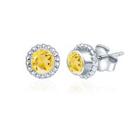Silver Studs(design) with 5mm Round Golden Topaz/Citrine Gemstone in Band Setting - Image 2