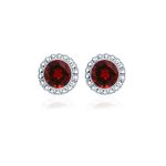 round shaped design studs in band setting with garnet gemstone