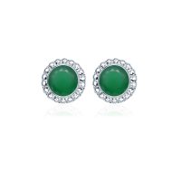 round shaped design studs in band setting with green onyx gemstone