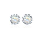 Silver Studs(design) with 5mm Round Rainbow Moonstone Gemstone in Band Setting