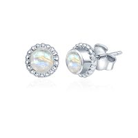 Silver Studs(design) with 5mm Round Rainbow Moonstone Gemstone in Band Setting - Image 2