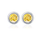 Silver Studs(plain) with 5mm Round Citrine Gemstone in Band Setting