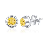 Silver Studs(plain) with 5mm Round Citrine Gemstone in Band Setting - Image 2