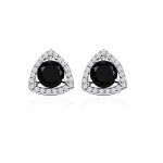 Triangular Shaped Cluster Silver Studs with 6mm Round Black Onyx Gemstone & small round Cubic Zirconia