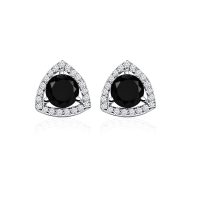 Triangular Shaped Cluster Silver Studs with 6mm Round Black Onyx Gemstone & small round Cubic Zirconia