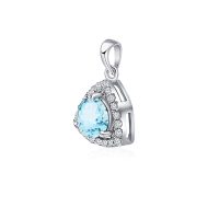 Triangular Shaped Cluster Silver Pendant Set with 6mm Round Blue Topaz Gemstone & small round Cubic Zirconia - Image 2