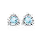 Triangular Shaped Cluster Silver Studs with 6mm Round Blue Topaz Gemstone & small round Cubic Zirconia