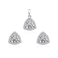 Triangular Shaped Cluster Silver Pendant Set with 6mm Round Cubic Zirconia Gemstone & small round Cubic Zirconia