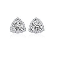 Triangular Shaped Cluster Silver Studs with 6mm Round Cubic Zirconia Gemstone & small round Cubic Zirconia