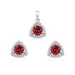 Triangular Shaped Cluster Silver Pendant Set with 6mm Round Garnet Gemstone & small round Cubic Zirconia