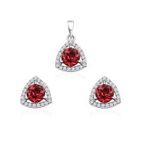 Triangular Shaped Cluster Silver Pendant Set with 6mm Round Garnet Gemstone & small round Cubic Zirconia