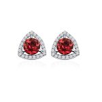 Triangular Shaped Cluster Silver Studs with 6mm Round Garnet Gemstone & small round Cubic Zirconia