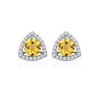 Triangular Shaped Cluster Silver Studs with 6mm Round Golden Topaz Gemstone & small round Cubic Zirconia
