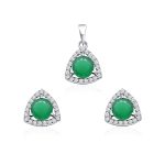 Triangular Shaped Cluster Silver Pendant Set with 6mm Round Green Onyx Gemstone & small round Cubic Zirconia