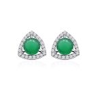 Triangular Shaped Cluster Silver Studs with 6mm Round Green Onyx Gemstone & small round Cubic Zirconia