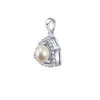 Triangular Shaped Cluster Silver Pendant Set with 6mm Round Pearl Gemstone & small round Cubic Zirconia - Image 2