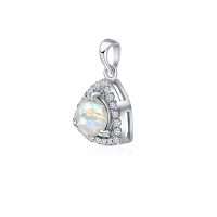 Triangular Shaped Cluster Silver Pendant Set with 6mm Round Rainbow Moonstone Gemstone & small round Cubic Zirconia - Image 2