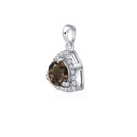 Triangular Shaped Cluster Silver Pendant Set with 6mm Round Smoky Topaz Gemstone & small round Cubic Zirconia - Image 2