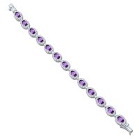Cluster Silver Bracelet with 5x7mm Oval Amethyst Gemstone and small round Cubic Zirconia - Image 2