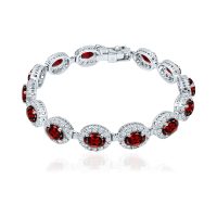 Cluster Silver Bracelet with 5x7mm Oval Garnet Gemstone and small round Cubic Zirconia