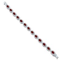 Cluster Silver Bracelet with 5x7mm Oval Garnet Gemstone and small round Cubic Zirconia - Image 2