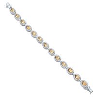 Cluster Silver Bracelet with 5x7mm Oval Golden Topaz Gemstone and small round Cubic Zirconia - Image 2