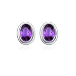 Silver Studs(plain) with 5x7mm Oval Amethyst Gemstone in Band Setting