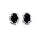 Silver Studs(plain) with 5x7mm Oval Black Onyx Gemstone in Band Setting