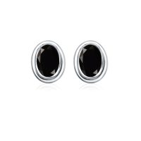 Silver Studs(plain) with 5x7mm Oval Black Onyx Gemstone in Band Setting