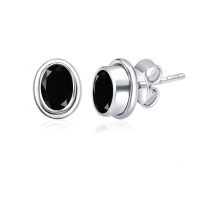 Silver Studs(plain) with 5x7mm Oval Black Onyx Gemstone in Band Setting - Image 2