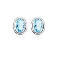 Silver Studs(plain) with 5x7mm Oval Blue Topaz Gemstone in Band Setting