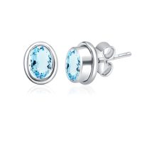 Silver Studs(plain) with 5x7mm Oval Blue Topaz Gemstone in Band Setting - Image 2