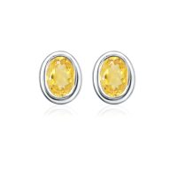 Silver Studs(plain) with 5x7mm Oval Golden Topaz Gemstone in Band Setting