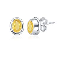 Silver Studs(plain) with 5x7mm Oval Golden Topaz Gemstone in Band Setting - Image 2
