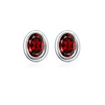 Silver Studs(plain) with 5x7mm Oval Garnet Gemstone in Band Setting