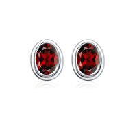 Silver Studs(plain) with 5x7mm Oval Garnet Gemstone in Band Setting