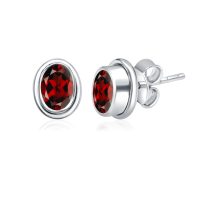 Silver Studs(plain) with 5x7mm Oval Garnet Gemstone in Band Setting - Image 2