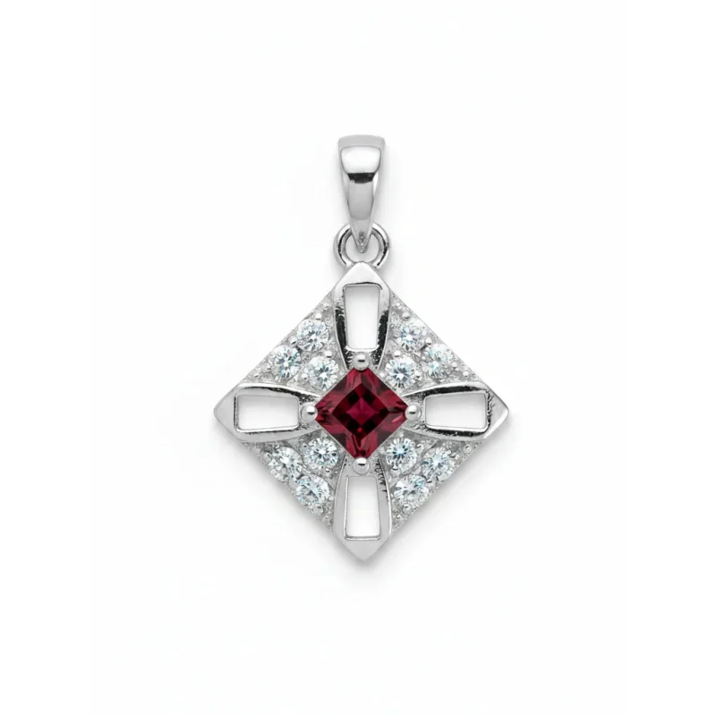 square shaped garnet silver pendant