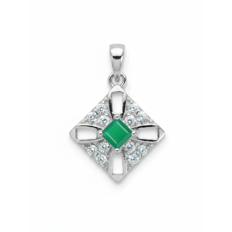 square shaped green onyx silver pendant