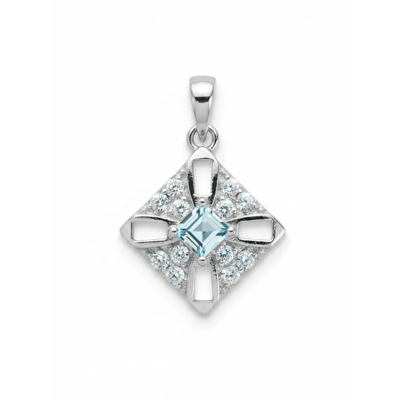 square shaped blue topaz silver pendant