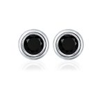 Silver Studs(plain) with 5mm Round Black Onyx Gemstone in Band Setting
